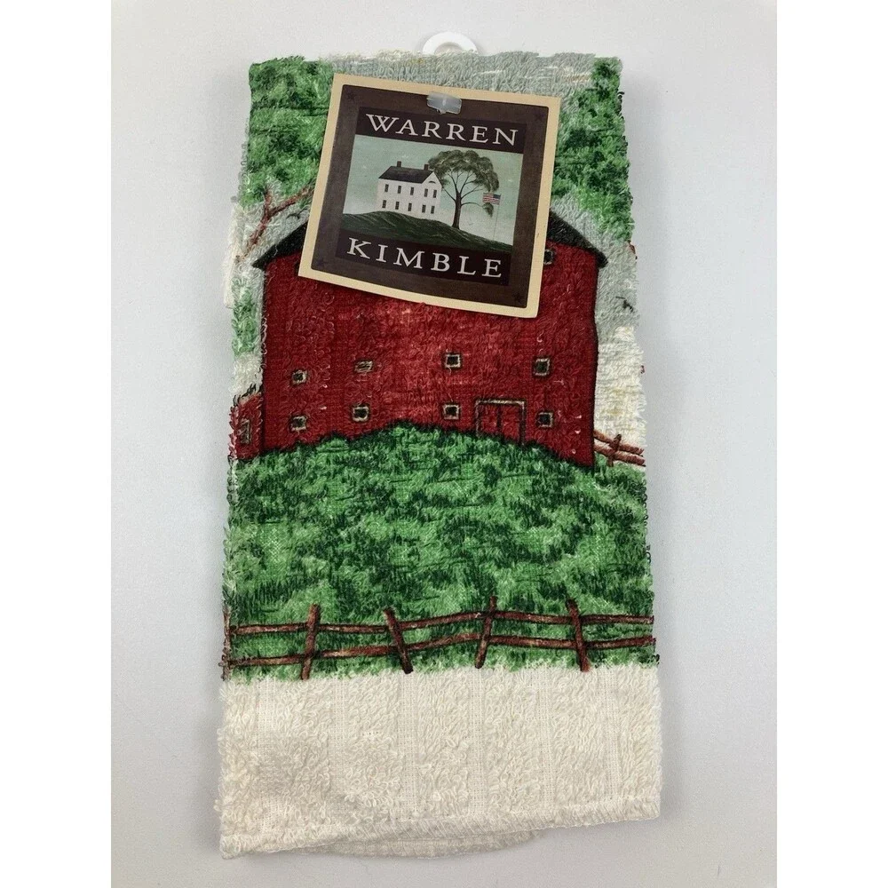 Warren Kimble Red Barn Tapestry Kitchen Set | Farmhouse Design Apron Towel VTG